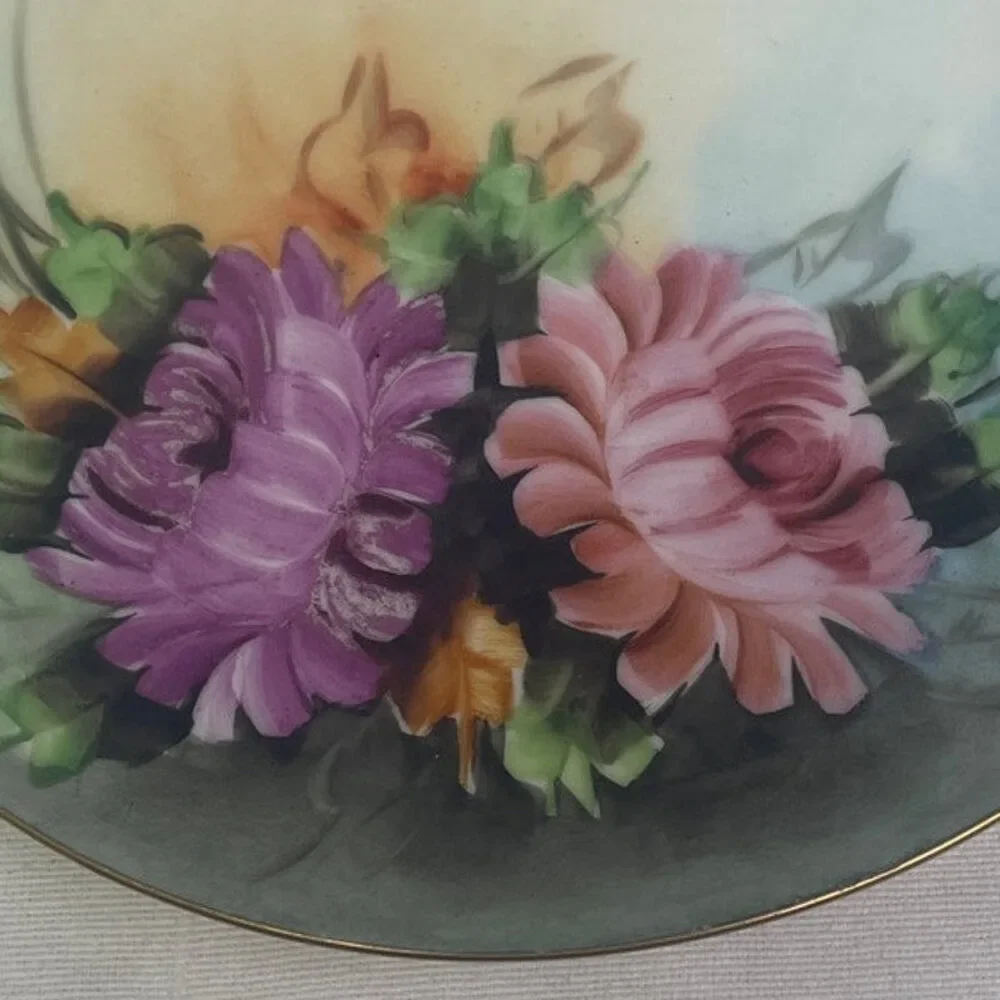 Vintage Epiag Pirken Hammer Czechoslovakia Floral Hand Painted Gold Paint Plate